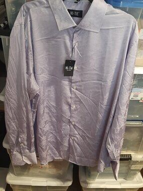 NEW TAG ! Men Hi Tie Light Gray Paisley Silk Stretch Long Shirt Size 2XL